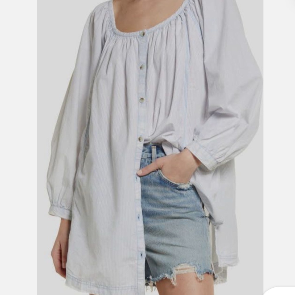 Free People Oxford Swing Cotton Striped Tunic Top Multi Size M Beach Boho Summer